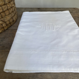 LI20110039 Antique French linen sheet with openwork edge and monogram M D in beautiful condition! Size: 300x210 cm.