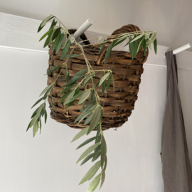 BU20110164 Old French rustic harvest basket made of woven chestnut bark. In beautifully weathered condition! Size: 27 cm high to the handles (up to the handles 34 cm high) / 33 cm cross section.