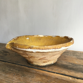 AW20110611 19th century French cream bowl. Beautifully weathered and lived through ... Size: 7 cm. high / 20 cm. cross section.