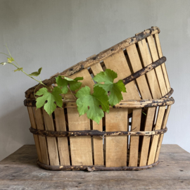 BU20110129 The authentic old French grape harvest baskets from Provence made of chestnut wood in beautiful condition! Size: 68 cm long / 46.5 cm cross section / 29 cm high. Mentioned price is per basket!