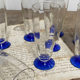 OV20110793 Set of 9 old French liqueur glasses on a beautiful blue foot! Period: 1920s in perfect condition! Size: 11.5 cm. high / +/- 4.5 cm. cross section