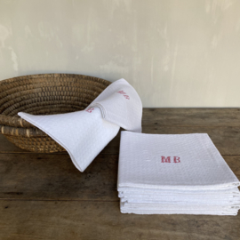 LI20110041 Set of 10 old cotton French napkins with embroidered monogram - MB - in beautiful condition! Size: 67 x 64 cm