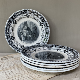 AW20110361 Set of 6 antique French transferware plates - Le Bien - (the good) with stamp - J.Vieillard & Co Bordeaux - period: 1829-1895 in perfect condition! / Size: 19.5 cm. cross section