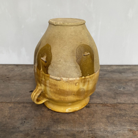 AW20111048 Large antique French confit pot in Provençal yellow period: 19th century in beautiful condition! Size: 30 cm high / 18 cm cross section