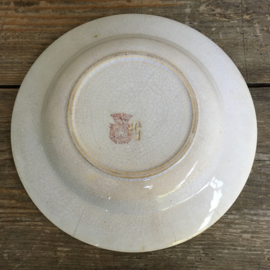 AW20110733 Set van 3 antieke bordjes stempel - Porcelaine Opaque de Gien - periode: 1886-1938. Prachtig beboterd en gecraqueleerd en in prachtige staat! Afmeting: 3,5 cm. hoog / 21,5 cm. doorsnede