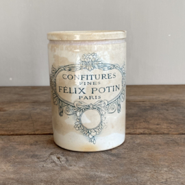 AW20111191 Antieke Franse confiturepot - Felix Potin Paris - in beboterde en prachtige staat! Afmeting: 13 cm hoog / 9,5 cm doorsnede.