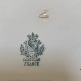 AW20111295 Antique French bowl stamp - Opaque Lunéville France - period: late 19th century in lightly buttered, beautifully weathered condition! Size: 31.5 cm cross section / 5 cm high