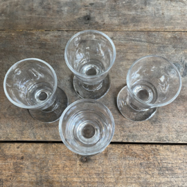 OV20111011 Set of 4 small old French liquor glasses made of mouth-blown glass in beautiful condition! Size: 10.5 cm high / 6 cm cross section