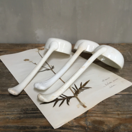AW20110776 Set of 3 old different soup ladles - no stamp - with beautifully detailed handles and lightly buttered. All 3 in perfect condition! Size: +/- 30 cm. long / +/- 10.5 cm. cross section.
