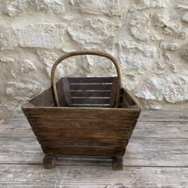 BU20110203 Large old French unique wooden basket in beautiful condition! Size: 55.5 cm long / 21 cm high (to handle) / 34 cm high (including handle) / 30 cm cross section