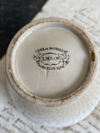 AW20110879 Antique confiture jar stamp - Creil et Montereau Leboeuf Milliet & Cie - period: 1840-1876 in buttered perfect condition! Size: 7 cm. high / 9 cm. cross section.