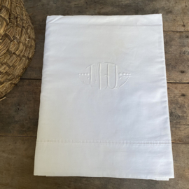 LI20110039 Antique French linen sheet with openwork edge and monogram M D in beautiful condition! Size: 300x210 cm.