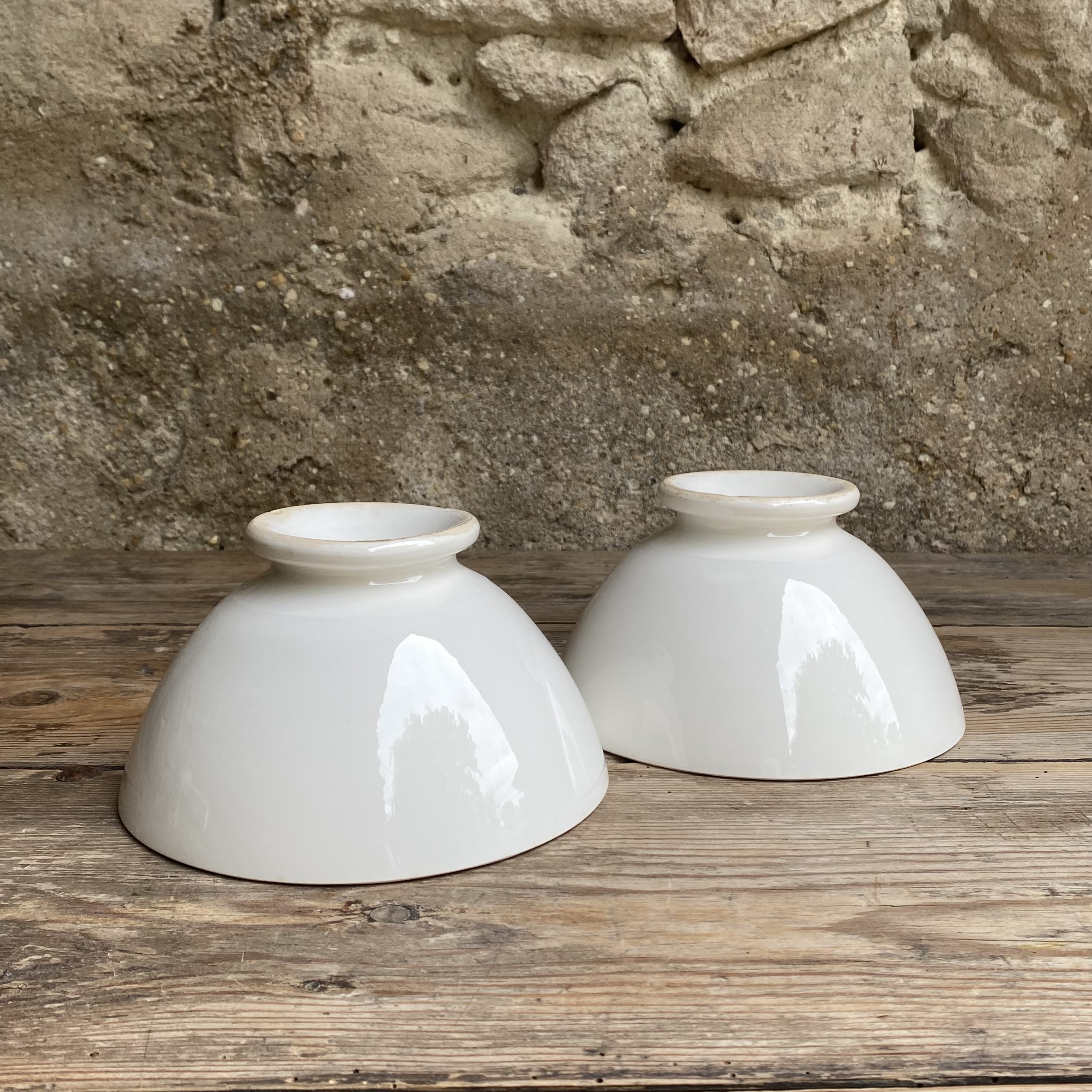 AW2011134 Set of two large, old French café au lait bowls with blind stamps in beautiful condition! Size: 9 cm high / 16 cm cross section