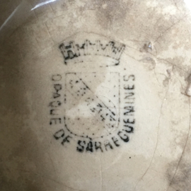 AW20110527 Antieke Franse beboterde confiturepot stempel -Opaque de Sarrequemines - periode: 1875-1900 in prachtige staat! Afmeting: 9 cm. hoog / 12,5 cm. doorsnede