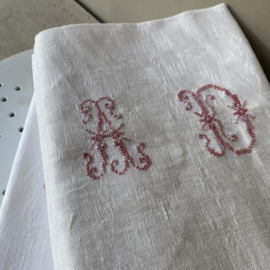 LI20110034 Set of 8 old French linen napkins with embroidered monogram - A D - in beautiful condition! Size: 75.5 cm. long / 63.5 cm. wide