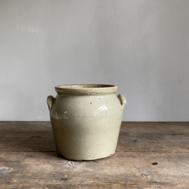 AW20111190 Oude Franse pot van grès aardewerk in prachtige staat! Afmeting: 19,5 cm hoog /  18 cm doorsnede