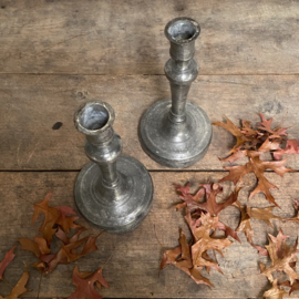 OV20110865 Set of antique French pewter candlesticks holders In beautiful weathered condition! Size: 25 cm. high / 12.5 cross section (feet)