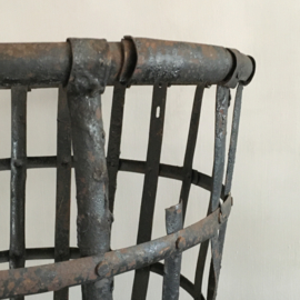 OV20110715 Large old French iron bottle basket ... also perfect as a firewood basket!  In beautiful condition! Size: 42 cm. high / 51 cm. cross section.