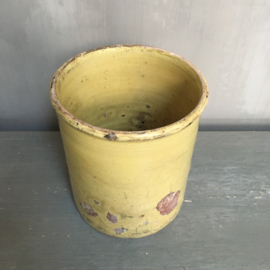 AW20110810 Antique French pot in Provencal yellow color in beautifully weathered condition! Size: 16 cm. high / 14 cm. cross section.