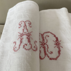 LI20110034 Set of 8 old French linen napkins with embroidered monogram - A D - in beautiful condition! Size: 75.5 cm. long / 63.5 cm. wide