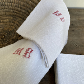 LI20110041 Set of 10 old cotton French napkins with embroidered monogram - MB - in beautiful condition! Size: 67 x 64 cm