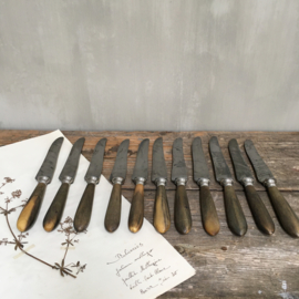 OV20110681 Set of 11 old French knives with bone handle in beautiful condition! Size: 24 cm. long.