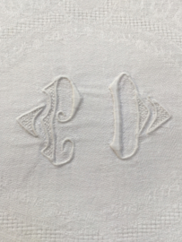 LI20110020 Set of 10 old French napkins of damask with monogram ~ P D ~ or ~ P O ~ in perfect condition! / Size: 66 cm. long / 75 cm. wide