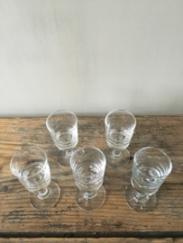 OV20110433 Set of 5 old hand-blown French liqueur glasses in perfect condition! / Size: 8.5 cm. high / 3.5 cm. section.