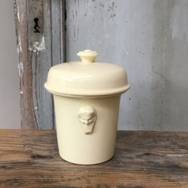 AW20110520 Old French high Simplex pâté jar - terrine brevetee S.C.D.G modele depose 9.2 - period: before 1940. In soft yellow color and perfect condition! Size: +/- 13.5 cm. high / 10 cm. section