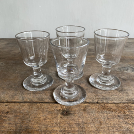 OV20111011 Set of 4 small old French liquor glasses made of mouth-blown glass in beautiful condition! Size: 10.5 cm high / 6 cm cross section