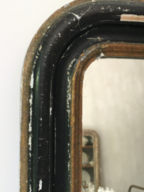 OV20110630 Antique French Louis Philippe style mirror with original beautifully weathered mirror glass. Profiling of wood frame with pâte layer in worn black. Period: 19th century. Size: 74.5 cm. high / 47.5 cm. wide. Pickup only.