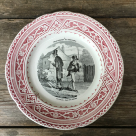 AW20110521 Set of 8 antique cartoon plates “Proverbes et Paysans” stamp - Creil et Montereau - period: 1890-1900 - in beautiful condition! Dimensions: 19 cm. section