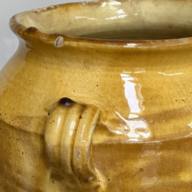 AW20111048 Large antique French confit pot in Provençal yellow period: 19th century in beautiful condition! Size: 30 cm high / 18 cm cross section