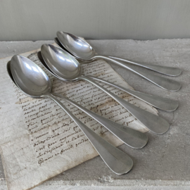 OV20110750 Set of 6 old French silver plated soup spoons with mark in a sober look, one with monogram ... In beautiful condition! Size: 21.5 cm. long / cross section  +/- 4 cm.