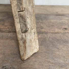 OV20110764 Old French wooden stool in beautiful gray weathered condition! Size: 54.5 cm. high / 44 cm. long / 21 cm. wide. Pickup only.