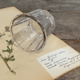 OV20110903 Antieke Franse confiturepot van mondgeblazen glas in perfecte staat. Afmeting: 8,5 cm hoog / 9,5 cm. doorsnede
