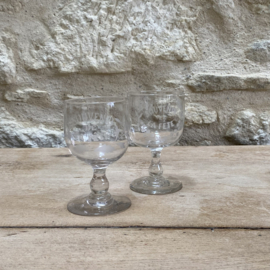 OV20111093 Set of 2 French antique wedding wine glasses "Souvenir de la Fête" made of mouth-blown glass, period: 19th century in beautiful condition! Size: 13 cm high / 7.5 cm cross section.