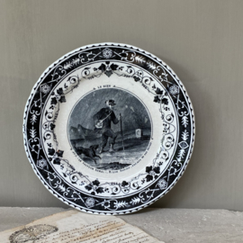 AW20110361 Set van 6 antieke Franse spotprent borden - Le Bien - (het goede) met stempel - J.Vieillard&Co Bordeaux - periode 1829-1895 in perfecte staat! Afmeting: 19,5 cm. doorsnede