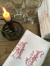 LI20110043 Set of 8 old French damask napkins with embroidered monogram - A. F. - size: 74 x 63 cm in perfect condition!