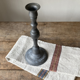 OV20110978 Antique French pewter candlestick holder. Beautiful high model, heavy duty and beautifully weathered by use. Size: 31.5 cm high / 12.5 cm cross section (base) / 5.5 cm cross section candle holder.
