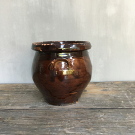 AW20110736 Old French stoneware jar, just nice with herbs .... in good condition! Size: 14 cm. high / 13.5 cm. cross section