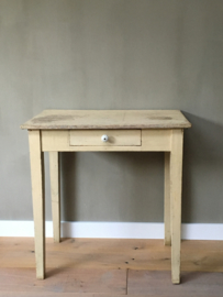 OV20110404 Sober old French table with drawer in the original soft yellow patina in beautiful condition! Size: 73 cm high / 70.5 cm. wide / 44.5 cm. deep. Pickup only.