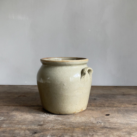 AW20111190 Oude Franse pot van grès aardewerk in prachtige staat! Afmeting: 19,5 cm hoog /  18 cm doorsnede