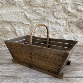 BU20110203 Large old French unique wooden basket in beautiful condition! Size: 55.5 cm long / 21 cm high (to handle) / 34 cm high (including handle) / 30 cm cross section
