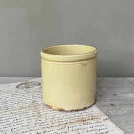 AW 20110916 Antique handmade French confiture jar Novia yellow glazed in perfect condition! Size: 9 cm. high / 9 cm. cross section