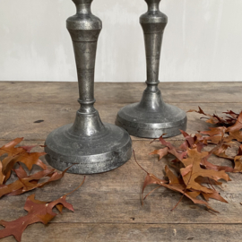 OV20110865 Set of antique French pewter candlesticks holders In beautiful weathered condition! Size: 25 cm. high / 12.5 cross section (feet)