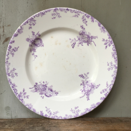 AW20110516 Antiek Frans bord & schaal stempel - Longwy Hanoi - periode: 1890-1900 in lavendel kleur. In prachtige staat! Afm. bord: 29 cm. doorsnede / Afm. schaal: 27 cm. doorsnede /  5 cm. hoog. Vermelde prijs is als set.