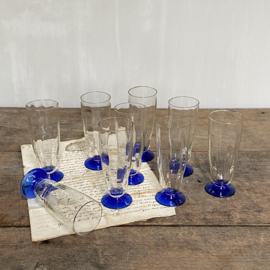 OV20110793 Set of 9 old French liqueur glasses on a beautiful blue foot! Period: 1920s in perfect condition! Size: 11.5 cm. high / +/- 4.5 cm. cross section