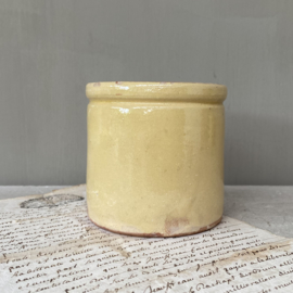 AW20110925 Antique French confiture pot Novia handmade yellow glazed in beautiful condition! Size: 9 cm. high / 9 cm. cross section.