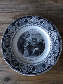 AW20110373 Set van 5 19de eeuwse Franse spotprent bordjes - Rigolades - (grappigheid) met stempel - Creil et Montereau - in perfecte staat! / Afmeting: 19,5 cm. doorsnede